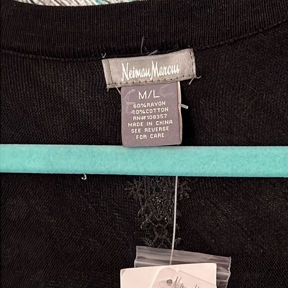 Neiman and Marcus black open front eyelet cardigan boho inspired - Picture 5 of 7